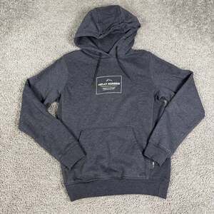 Helly Hansen Hoodie Mens S Gray Pullover Hooded Pockets Fleece Logo Graphic
